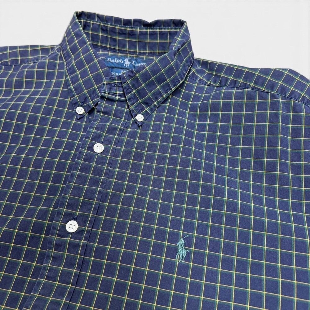 VTG Ralph Lauren Blake Shirt Mens Large Blue Green Plaid Button Down 90s Preppy - Picture 7 of 10